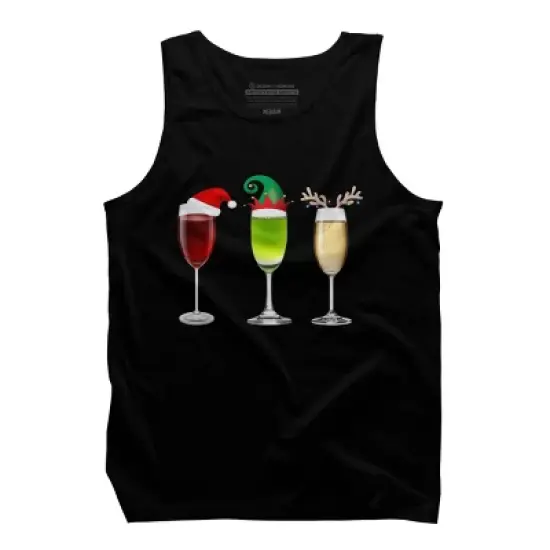 Men's Design By Humans Red Wine Glass Santa Elf Hat Reindeer Horn Christmas By Forever9 Tank Top image {5}