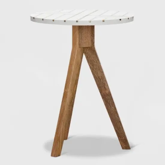 Amari Round Side Table with Brass Inlay Top White - Adore Decor image {4}