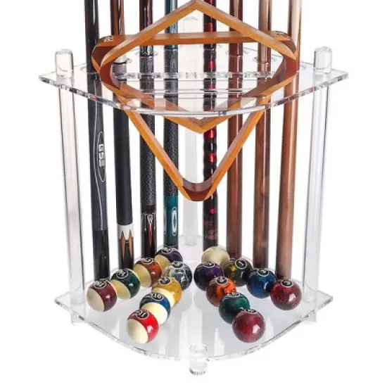 GSE Clear Acrylic Corner-Style Floor Stand Billiard Pool Cue Rack, Holds 8 Pool Cue Sticks, 2 Ball Racks and Full Set of Pool Balls image {6}