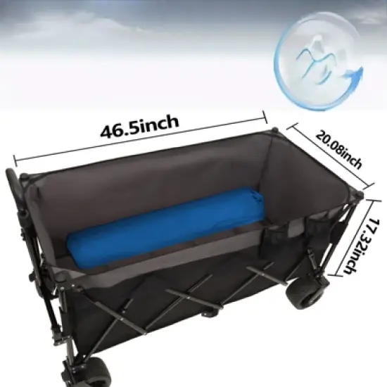 DSVIMOY Foldable Extended Wagon with 480lbs Weight Capacity, Folding Utility Garden Cart with Drink Holders, Gray&Black, 50.39"*25.98"*44.88" image {2}
