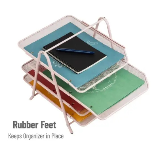 Mind Reader 4-Tier Paper Tray Desktop Organizer Metal Mesh Pink image {4}