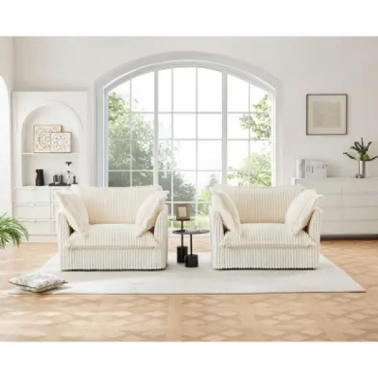 NicBex Couches for Living Room Single Deep Seat Sofa Couch Corduroy Slip-covered Armchair with 1 Big Back Cushion and 2 Big Toss Pillows image {4}