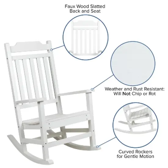 Emma and Oliver Set of 2 Indoor/Outdoor Poly Resin Rocking Chairs with Side Table image {4}