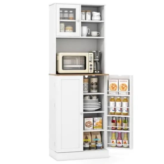 Tangkula Kitchen Pantry Cabinet w/Microwave Shelf 8 Door Shelves & 5 Adjustable Shelves image {10}