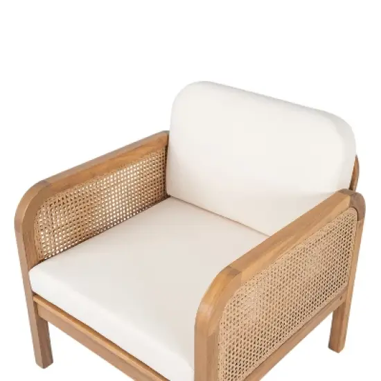 Christopher Knight Home Curtis Patio Rattan and Acacia Wood Club Chair with Water-Resistant Cushion, Brown/Beige image {6}