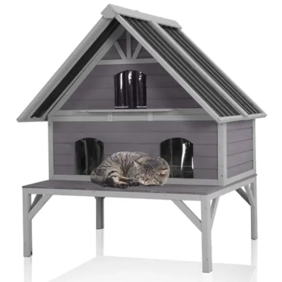 Aivituvin Wooden Outdoor Cat House | Metal Roof-AIR7034 image {6}