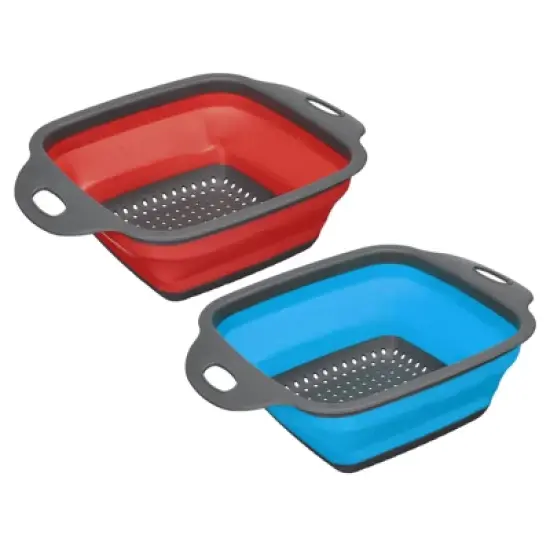 Unique Bargains Collapsible Colander Set Silicone Square Foldable Strainer Convenient Space Saving image {7}