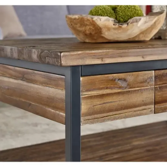 Claremont Rustic Wood Coffee Table with Low Shelf Dark Brown - Alaterre Furniture: Steel Frame, Acacia Surface image {5}