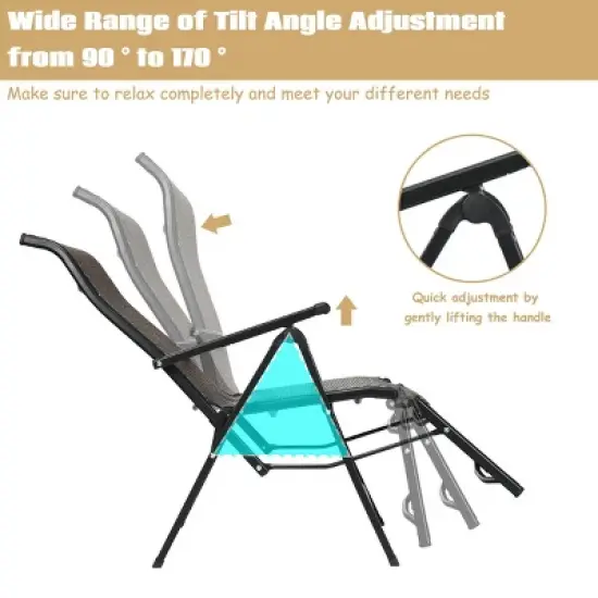 Costway 2PCS Patio Rattan Folding Lounge Chair Recliner Back Adjustable Beach Yard Pool image {6}
