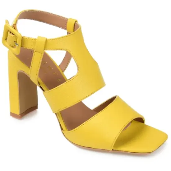 Journee Signature Womens Genuine Leather Beckie Block Heel Open Square Toe Sandals image {10}