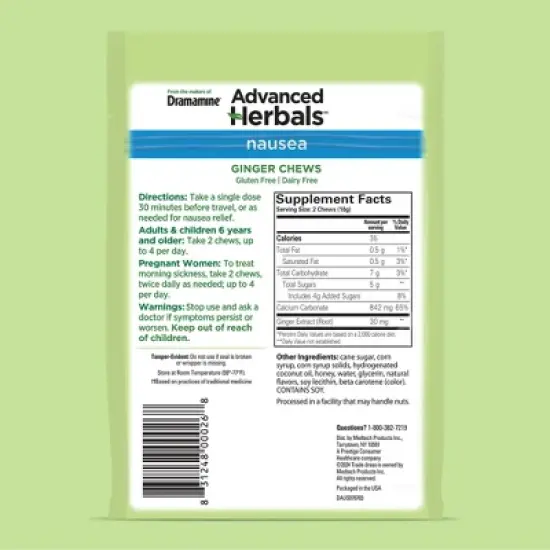 Dramamine Advanced Herbals Nausea, Morning Sickness Relief Soft Ginger Chews - 20ct image {7}