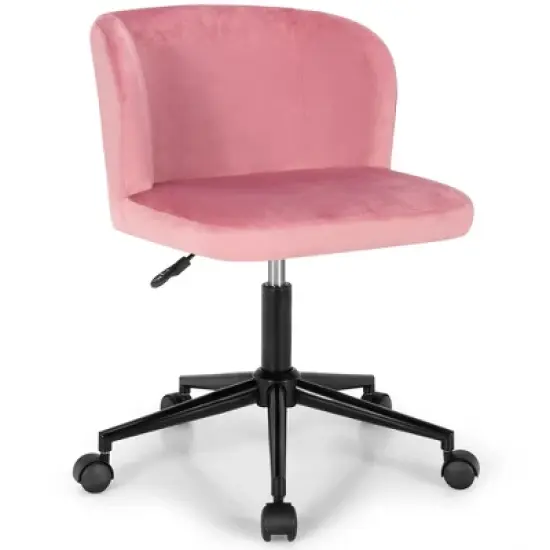 Costway Velvet Home Office Leisure Vanity Chair Armless Adjustable Swivel Pink\Blue image {11}