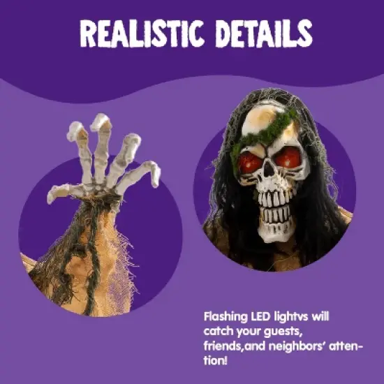 Joyfy Halloween Decoration Light-up Zombie Groundbreaker Prop, Animated Skeleton Zombie with Creepy Sound for Outdoor, Lawn, Yard, Patio Decor image {3}
