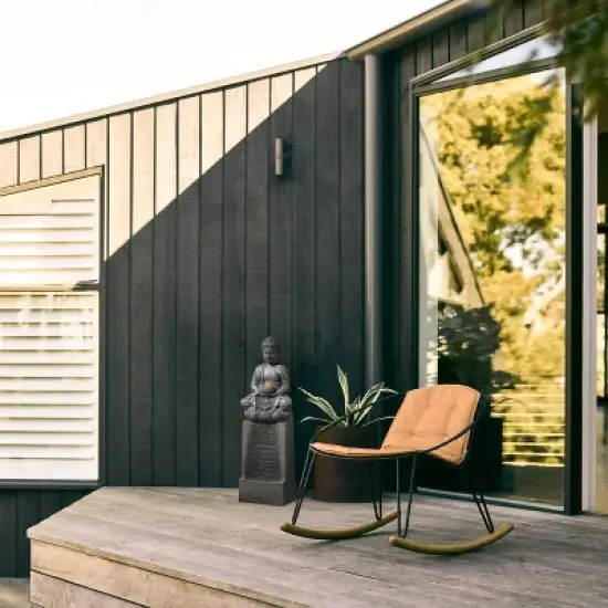 LuxenHome Gray Resin Meditating Buddha on Column Outdoor Fountain with LED Light image {3}