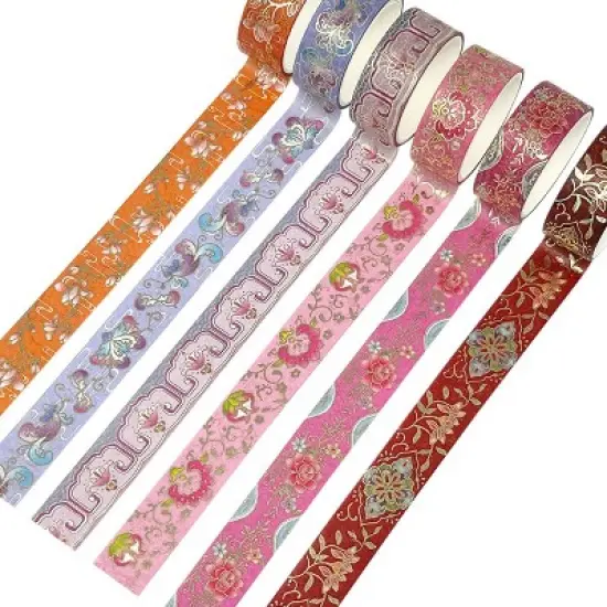 Wrapables Elegant Gold Foil Washi Tape Box Set for Arts & Crafts, Scrapbooking, Stationery, Diary (12 Rolls), Playful Florets image {2}