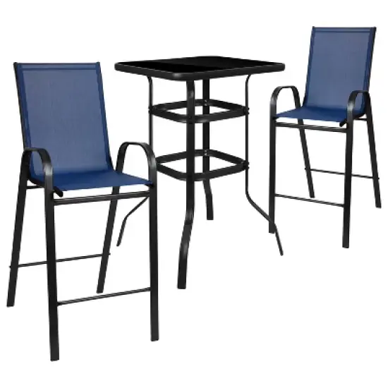 Flash Furniture Outdoor Dining Set - 2-Person Bistro Set - Outdoor Glass Bar Table with All-Weather Patio Stools image {13}