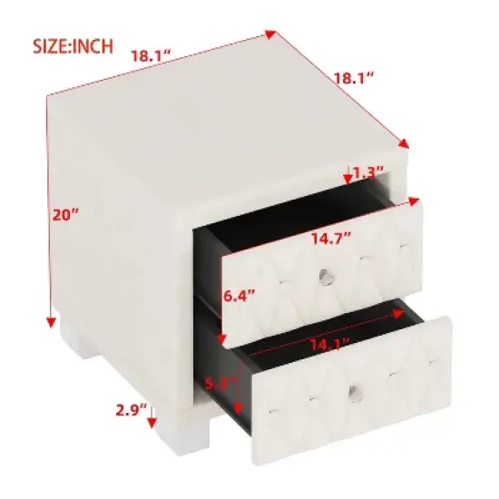 Sapphtopaz Velvet Nightstand with 2 Storage Drawers and Crystal Handle Bedside Table with Button-Tufted Night Stand for Living Room, Bedroom image {6}