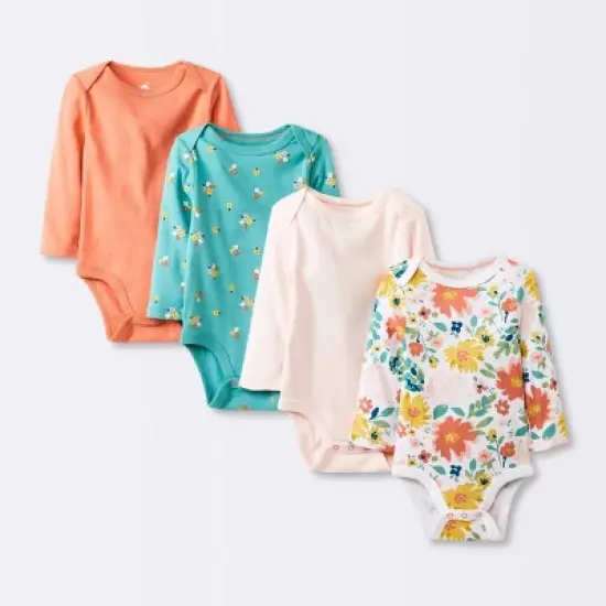 Baby Girls' 4pk Long Sleeve Bodysuit - Cloud Island&trade; Floral image {4}