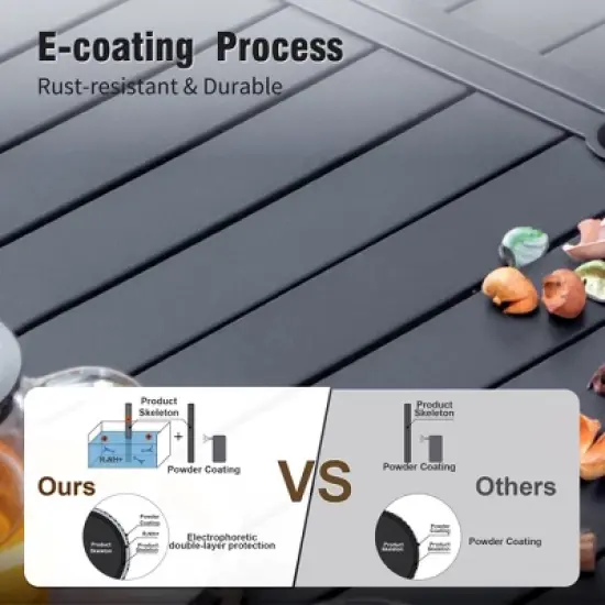 Captiva Designs 7pc Patio Dining Rectangular Steel Table & Pre-assembled Textilene Reclining Foldable Chairs image {4}