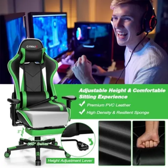 Costway High Back Gaming Chair Adjustable Office Computer Task Chair w/Footrest Green image {7}