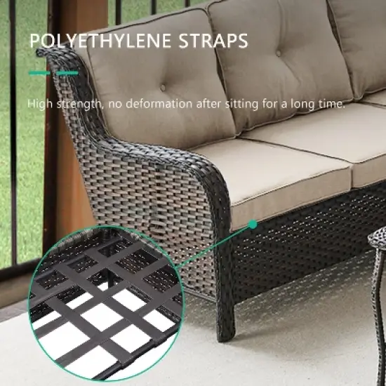 POCASSY Outdoor Sectional Sofa with Fire Pit Table - All Weather Brown Wicker Patio Furniture Set L Shaped Sectional Sofa with Fire Pit Table image {11}