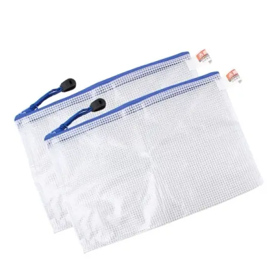 PiccoCasa Plastic Zipper Closure Grid Pattern A5 Paper File Bag Pocket Folder 2 Pcs image {2}