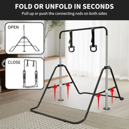 Gulches Black Multi-Functional Adjustable Height Children's Horizontal Gymnastic Bar With Bear Rings image {6}