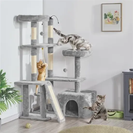 Yaheetech Multilevel Plush Cat Activity Tower with Dangling Balls image {1}