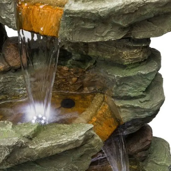 Cascading Stone Tower Fountain With Cool White LED Lights - Alpine Corporation image {4}