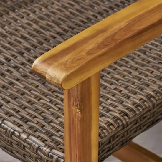 Christopher Knight Home Sewell Outdoor 85" Acacia Wood and Wicker 3 Seater Sofa image {4}