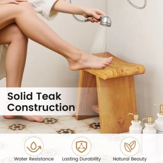 Costway 19.5" Teak Shower Bench Waterproof Spa Bath Stool with Curved Seat for Bathroom image {5}