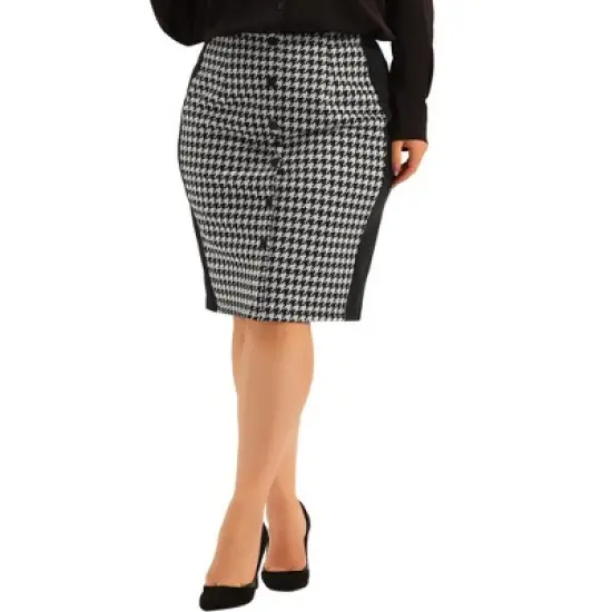 Agnes Orinda Women's Plus Size Work Houndstooth Pattern Slim Knee Pencil Skirt image {5}