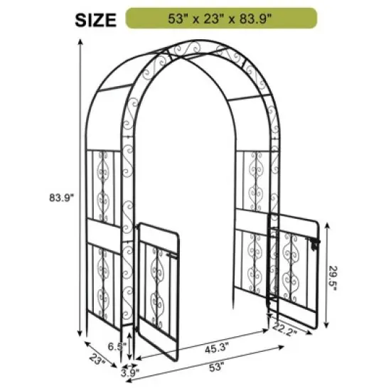 Karl Home 7FT Black Iron Garden Arbor with Gate image {2}