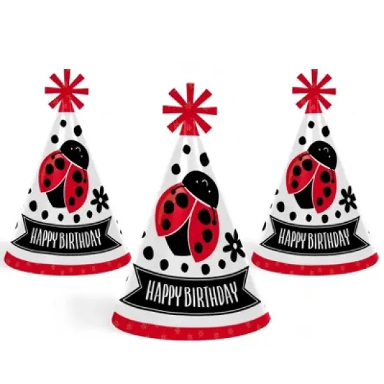 Big Dot of Happiness Happy Little Ladybug - Cone Happy Birthday Party Hats for Kids and Adults - Set of 8 (Standard Size) image {6}