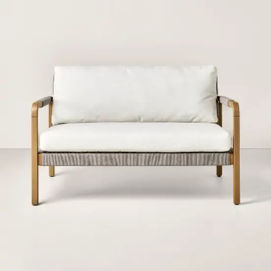 Wood & Rope Outdoor Patio Loveseat - Hearth & Hand&trade; with Magnolia: Mahogany Frame, Weather-Resistant, 2-Seater Couch image {2}