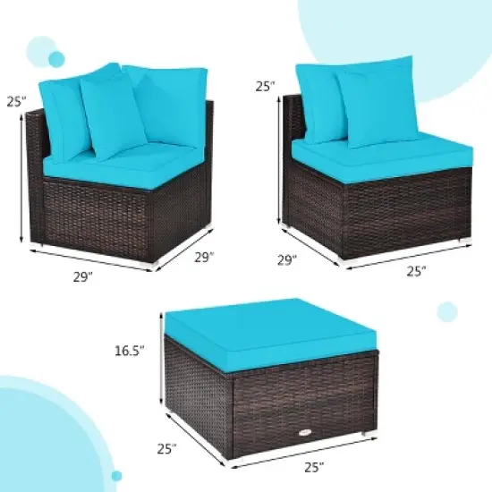 Tangkula 4-Piece Outdoor Rattan Sofa Set Sectional Conversation Couch Ottoman Turquoise/Red image {1}