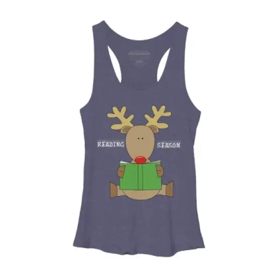 Women's Design By Humans Christmas Reading Reindeer Shirt By Galvanized Racerback Tank Top image {4}