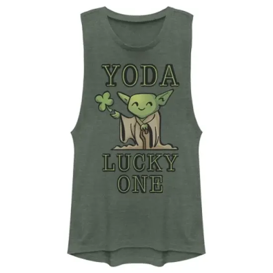 Junior's Star Wars St. Patrick's Day Cartoon Yoda Lucky One Festival Muscle Tee image {3}