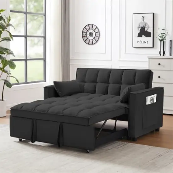 XINGHANZHENXUAN 3-in-1 Velvet Convertible Loveseatm, Sleeper Sofa Bed with Adjustable Backrest & Storage image {4}