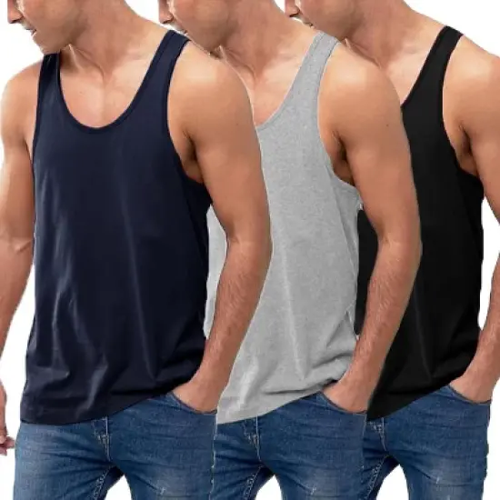 COOFANDY Men's 3 Pack Tank Tops Cotton Performance Sleeveless Casual Classic T Shirts S-XXL image {2}
