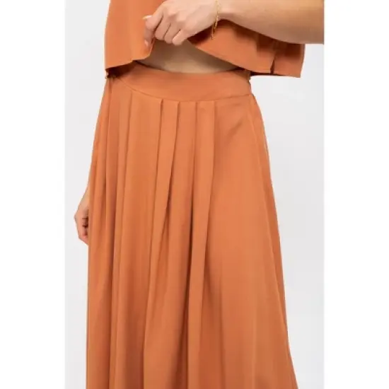 August Sky Women's Pleated Solid Midi Skirt image {3}