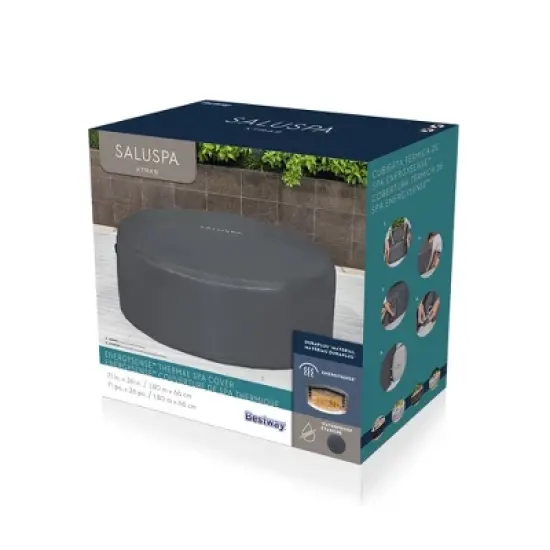 SaluSpa 71 x 26 Inch EnergySense Insulating Round Thermal Spa Cover with DuraPlus Weatherproof Material and Zippered Door for Pump, Gray image {2}