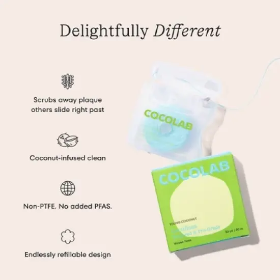 Cocolab Cocofloss Refillable Woven Expanding Dental Floss - Young Coconut - 33yd image {2}