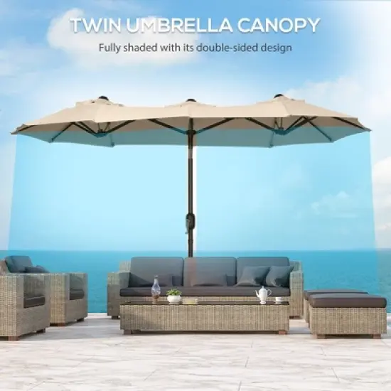 NicBex 9.5FT Double-Sided Patio Umbrella,Outdoor Patio Umbrella with Push Button Tilt & Crank,12-Rib Outdoor Market Umbrella for Pool,Garden image {5}