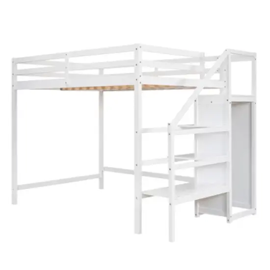 Full Size Loft Bed With Built-in Storage Wardrobe And Stairs-ModernLuxe image {4}