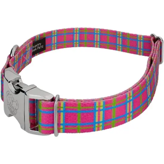Country Brook Petz Premium Bubblegum Pink Plaid Dog Collar and Leash image {4}