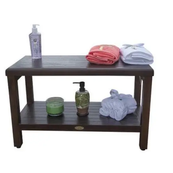 DecoTeak&reg; Eleganto&reg; 30" Teak Wood Shower Bench with Shelf in Woodland Brown Finish image {9}