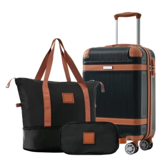 3 PCS ABS Lightweight Hard Shell Carry on Luggage(20") with Travel Bag, Spinner Wheels and TSA Lock - ModernLuxe image {8}