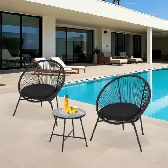 3-Piece Outdoor Seating Acapulco Chair, Modern Patio Furniture Set, Glass Top Table and 2 Chairs, Indoor and Outdoor Conversation Bistro Set image {8}