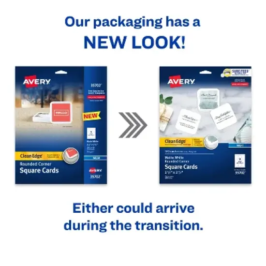 Avery Clean Edge Printable Square Cards with Sure Feed Technology, Rounded Corners, 2.5" x 2.5", White, 180 Blank Cards for Inkjet Printers (35702) image {1}